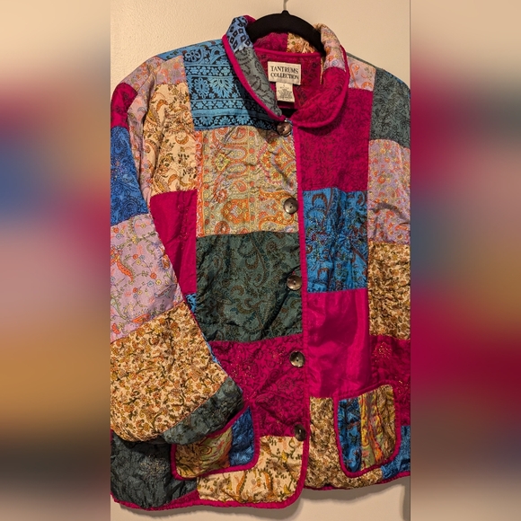 Silk patchwork Tantrums Collection jacket with buttons and embroidery size L - Picture 2 of 4